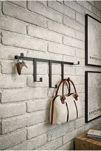 mazory decor Metal Duvar Askılığı 4'lü Siyah Mat Elbise Anahtarlık Askısı Por...