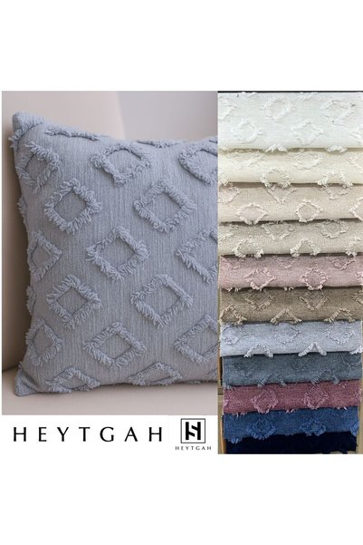 HEYTGAH Single Pom-Pom Cushion Cover _Double-Sided Luxury Fringed Cushion Cover_Decorative Bearded Square Cushion Cover 41X41 Gray