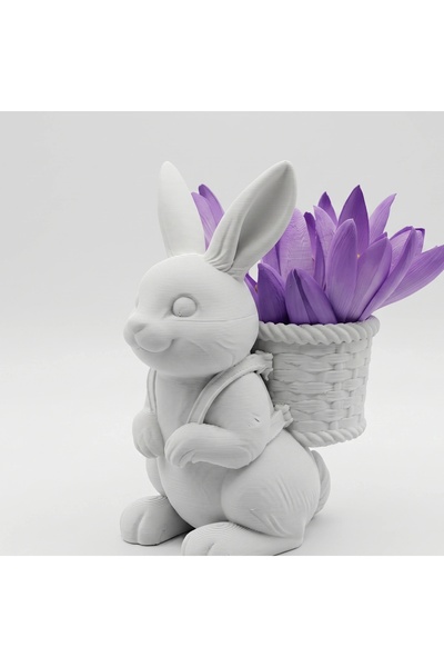 OEM Figurină Decorativă Iepuraș cu Coș pentru Flori Mici 8cm