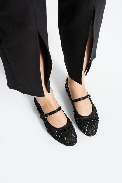 LİNYLİFE Monaco Beaded Lace Detail Summer Comfortable Casual Women's Shoes Women's Lace Ballerinas