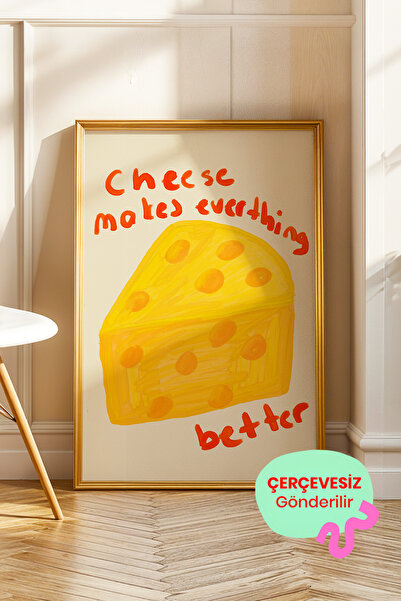 ArtDropsco Peynir Poster Sarı Mutfak Temalı Mizahi İllüstrasyon Tablo Çerçevesiz