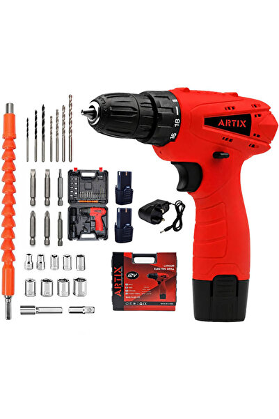Artix 12V Cordless Drill with Case and Integrated Kit - 2 Batteries