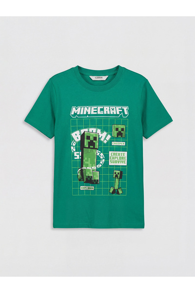 LC Waikiki Tricou de băieți cu guler rotund și imprimeu Minecraft