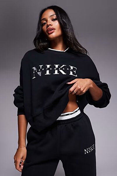 Nike Hanorac de damă Phoenix Fleece Crew oversize, croială lejeră, cu guler r...