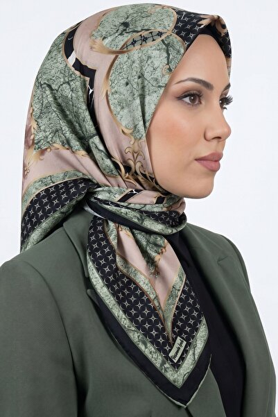 hadiora وشاح نسائي من القطن العضوي الناعم باللون الأخضر والأسود بنمط تجريدي