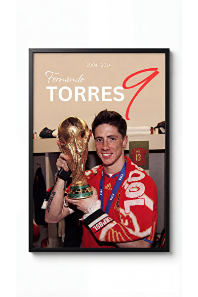 icontablo Fernando Torres Dünya Kupası Siyah Çerçeveli Tasarım Tablo Futbol P...