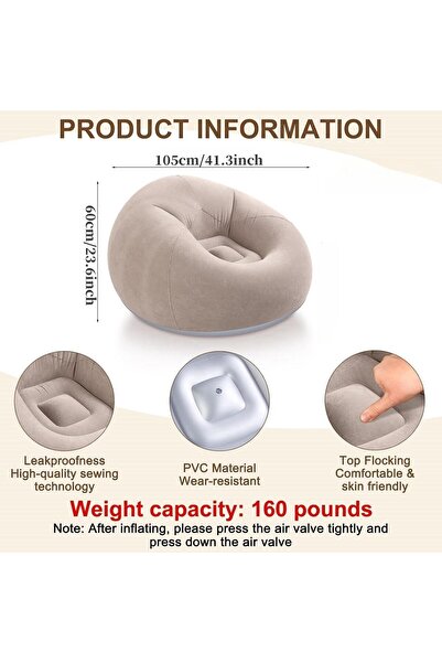 Aissiora Inflatable Bean Bag Chairs for Kids and Adults, Portable Lazy Sofa (...