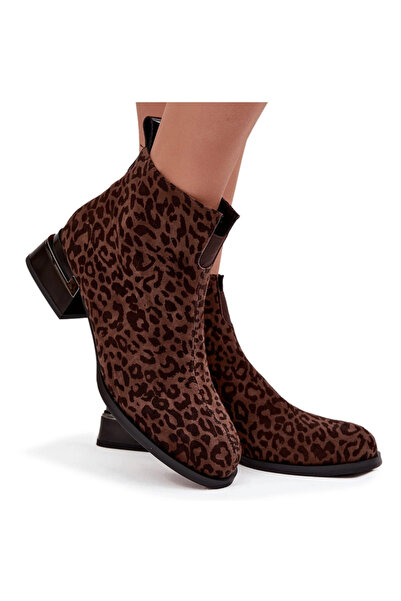 D&A Botine din piele întoarsă cu imprimeu leopard JC52-852 Maro 38