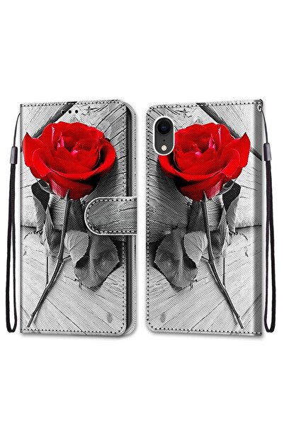 sscase Wood and Roses Θήκη Πορτοφόλι Wood Red Rose (Apple iPhone Xr)