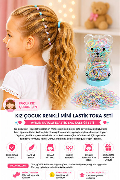 Trend Mix Kids Set de mini elastice colorate pentru fete, cu ursuleț de pluș,...