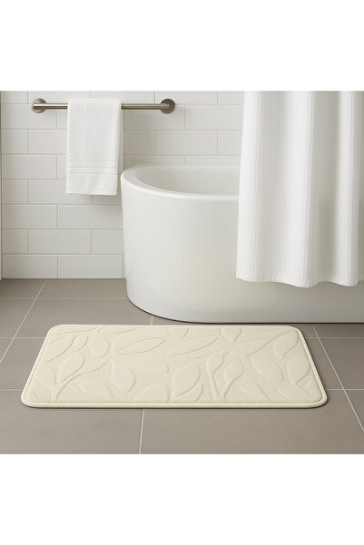 Zumzeria Beige Bathroom Mat with Relief Leaf Pattern 75x45cm