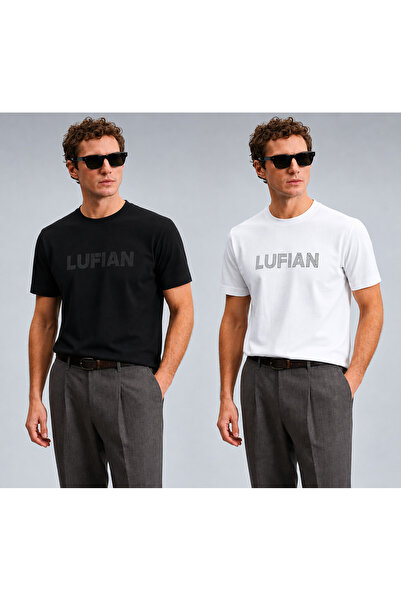 Lufian 2 Li Set, Siyah ve Beyaz Geniş Kalıp Yazlık Kısa Kollu Campakt Penye T...