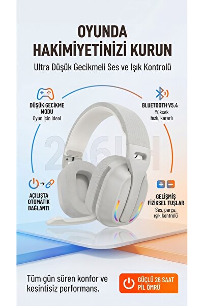 MATECHNO Wireless HD Sesli RGB Oyuncu Kulaklık Kablosuz Mikrofonlu Bluetooth ...