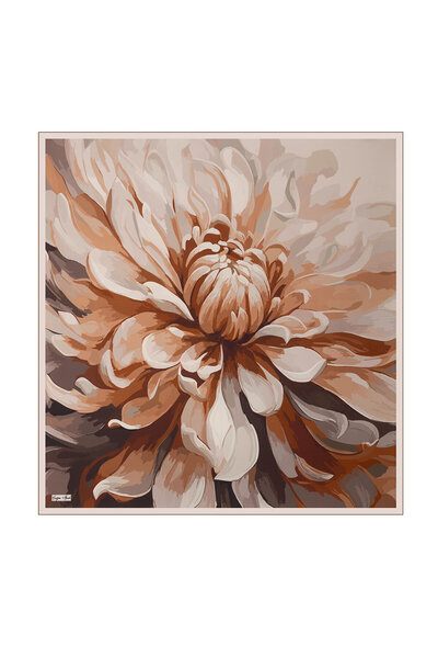 Çağrı İpek Brown Peony Pattern Tivil Silk Scarf