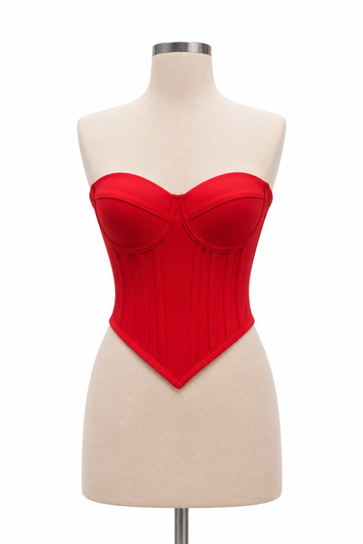 FİYPER Red Premium Satin Corset Bustier
