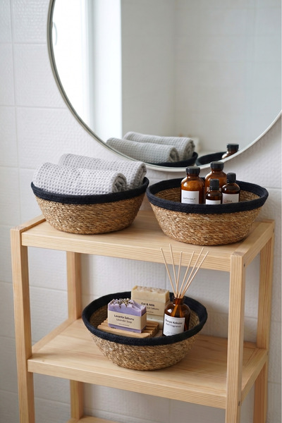 AVANTAGE HOME Liv - Set de 3 coșuri decorative din răchită naturală, tricotat...