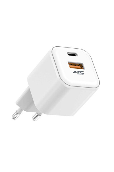 ATC Φορτιστής χωρίς καλώδιο GaN με θύρα USB-A και θύρα USB-C 20W Λευκός (ATC-...