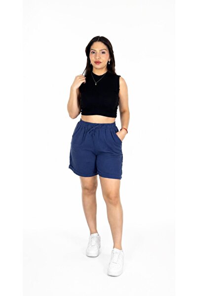 ELSEBUTİKTR Women's Elastic Waist Muslin Fabric Comfortable Shorts