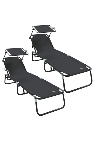 vidaxl Șezlong pliabil 2 pcs Negru 190 x 57 x 81 cm oxford