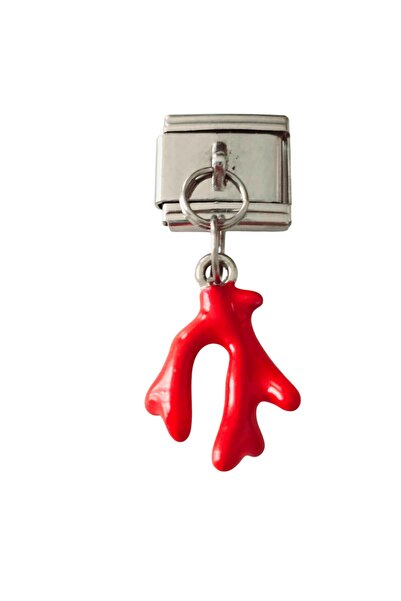 Sibelya Aksesuar Italian Charm Natural Stone Coral Stone Steel Charm Modular ...