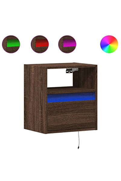 vidaxl Noptiere montate pe perete cu lumini LED, 2 buc., stejar maro
