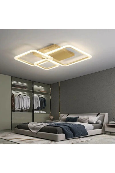 luminastar LED Chandelier 88W, 3 squares, gold, remote control, phone app, co...