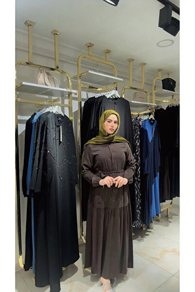 Butik Kahve Rengi Cupra Modal Kumaş Düğmeli Elbise Modelimiz