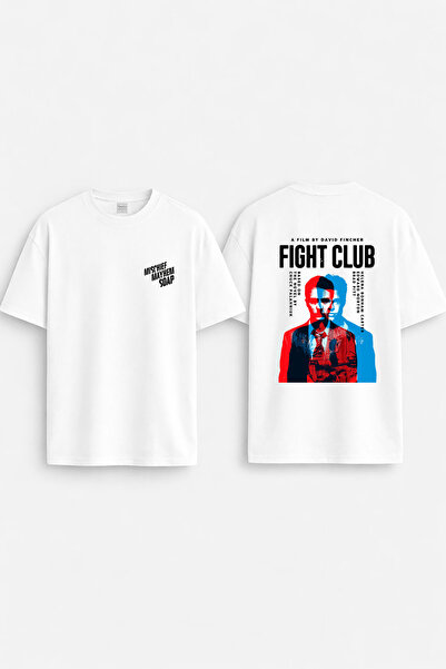 cesita Tricou negru cu imprimeu Fight Club, cu guler rotund, croială oversize