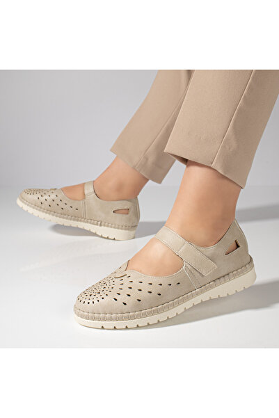 Modlet.ro Pantofi casual de damă, bej, cu talpă plată, perforați MOD11477