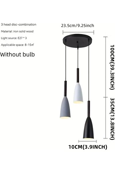 Nordic مصباح معلق E27 بإضاءة دافئة بيضاء للمطبخ وغرفة المعيشة والمقهى، برأس واحد/ثلاثة رؤوس
