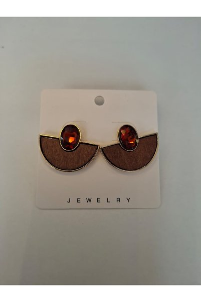 Mf Brown Stone Wooden Look Earrings