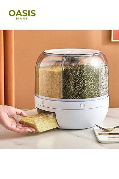 Generic AWH 6-Grid 360° Rotating Food Storage Dispenser – One-Click Grain Org...
