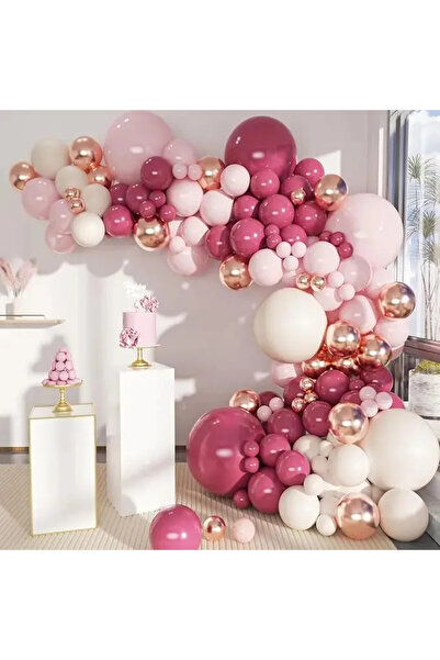 Baloane Vesele Rose Gold and Burgundy Birthday Balloon Arch Set 146 Pieces El...