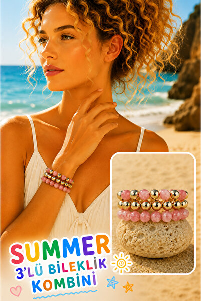 Jack Ferrero SUMMER 3LÜ DOĞAL TAŞ İNCİ KOMBİN BİLEKLİK SETİ