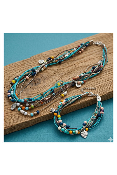 azra takı tasarım Handmade Authentic Bohemian Short Blue Women's Necklace and...