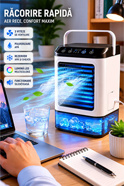 OEM Ventilator Portabil USB cu Pulverizare Apă și LED Multicolor – Răcitor Ae...