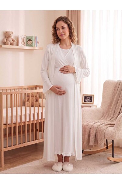 Lohussa New Season Ecru Breastfeeding Feature Double Breasted Collar Summer S...