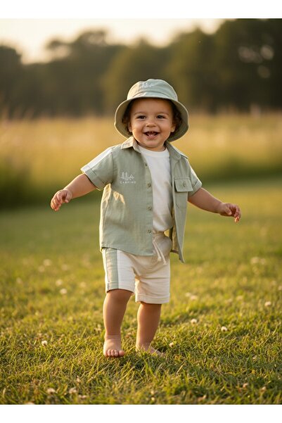 Nio Lua Baby Boy Linen Cotton Shirt T-Shirt Shorts Hat 4-Piece Set