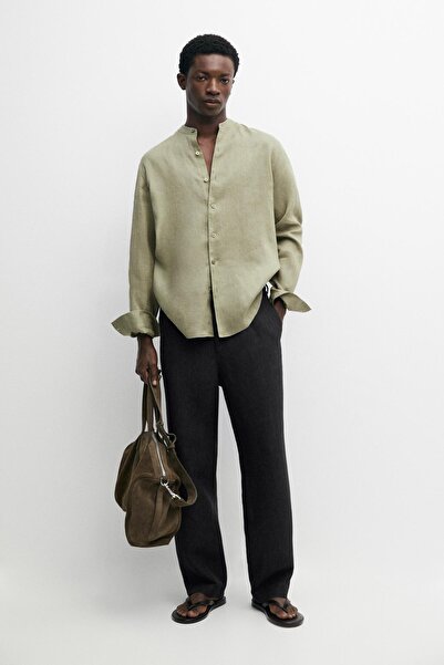 Massimo Dutti %100 keten regular fit hakim yaka gömlek