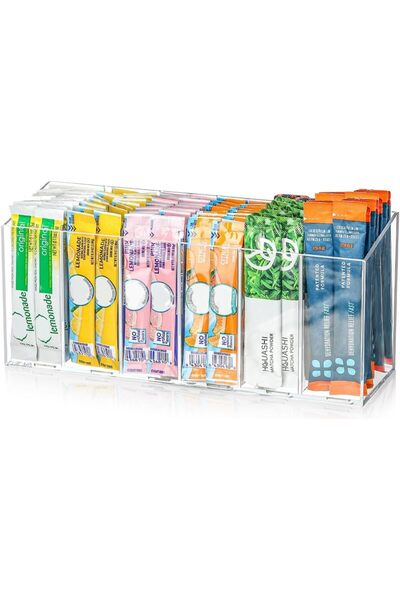 Arabest 6-Grid Drink Packet Organizer,5 Removable Dividers,26x6.6x11cm,Transp...