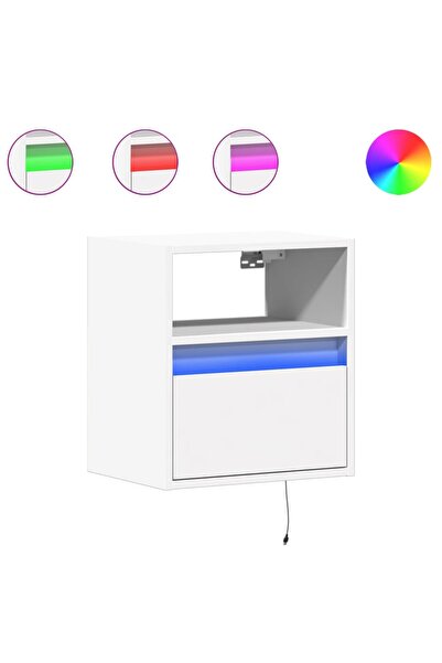 vidaxl Noptieră montată pe perete cu lumini LED, alb