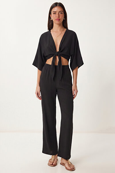 Lovelyİstanbul Tied-Up Top and Bottom Ayrobin Set Lfw0028 Black