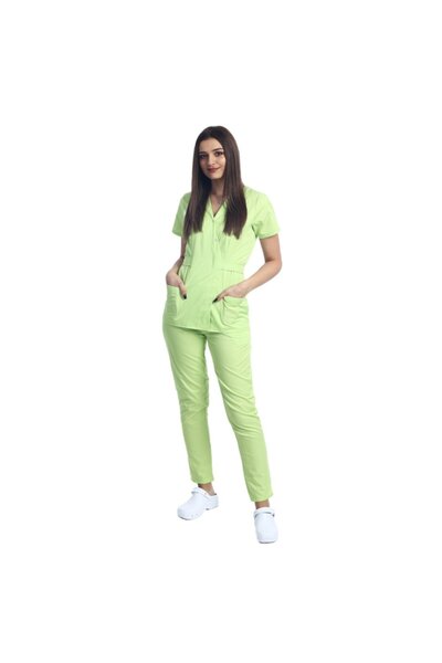 RUNI Lime medical suit, with kimono-type blouse and Stretchy trousers