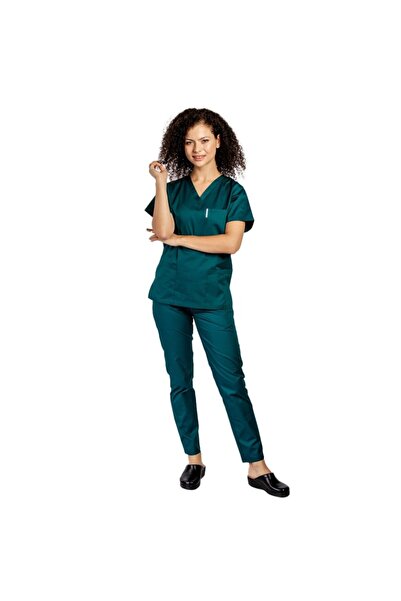RUNI Costum medical tuborg cu elastan, dama, bluza cu anchior in forma V si p...