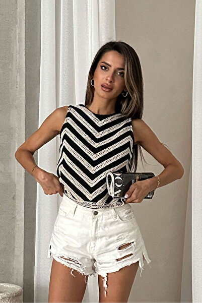 VERYMODA Bluză neagră simplă, fără mâneci, cu imprimeu zebră |   D2622