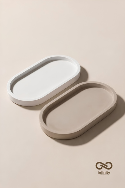 Infinity Art Studio Mineral Beton Oval Sunum Takı Tabağı 2'li Set • Vernik Ka...
