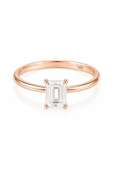 KAIROS JEWELRY 14 Ayar Rose Altın Baget Tektaş Yüzük