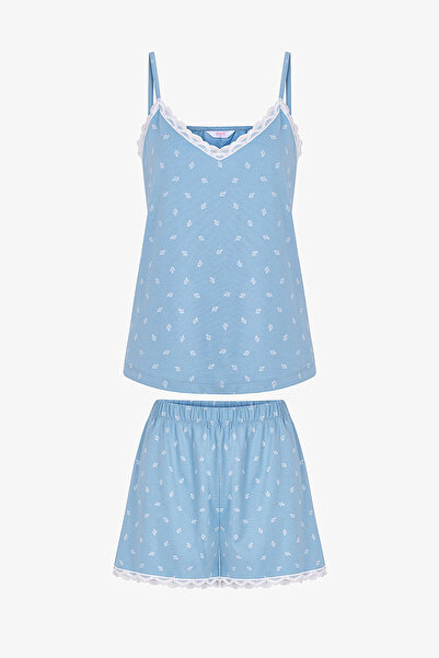 Penti Women's Cotton Lounge Aqua Sleeveless Tank & Shorts Set - Blue