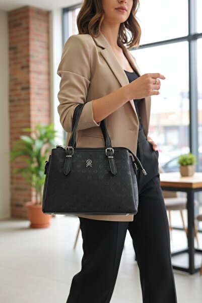 enoch Women's Monogram Patterned Classic Handbag with Double Handles and Shou...