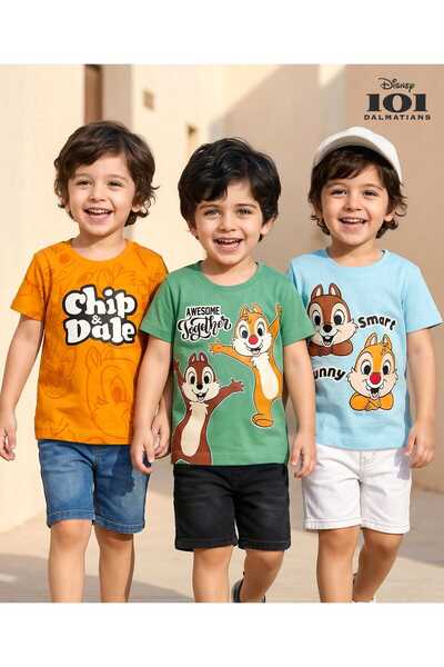Babyhug Disney قمصان تي شيرت نصف كم من قماش الجيرسي المفرد بطباعة شيب وديل (ع...